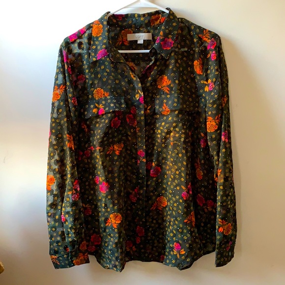 Long sleeved, sheer, floral Blouse LOFT - Picture 1 of 3